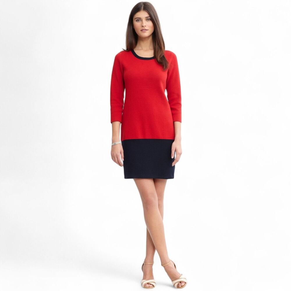 Banana Republic Color Block Cotton Sweater Dress Red Black Pullover Size S